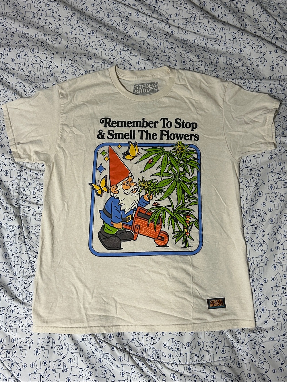 STEVEN RHODES ‘Remember To Stop & Smell The Flowers’ Cream Graphic Tee Shirt
